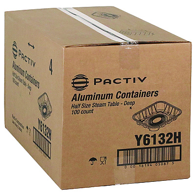 Pactiv Evergreen Aluminum Steam Table Pan, Half-Size Deep, 2.6" Deep, 11.8 x 9.4, 100/Carton (PCTY6132H)