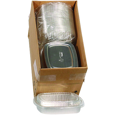 Pactiv Evergreen Classic Carry-Out Container with PET Dome Lid, 46 oz, 9.8 x 7.8 x 1.3, Silver, 50/Carton (PCTY6710PET)
