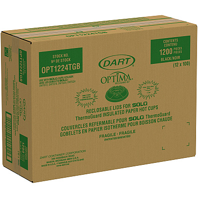 Dart Optima Reclosable Lids for Hot Paper Cups, 12 oz to 24 oz Hot Paper Cups, Black, 1,200/Carton (DCCOPT1224TGB)