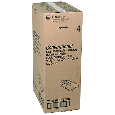 Pactiv Evergreen Conventional Foam Hinged Lid Container, Very Shallow, 9 x 6.5 x 1.3, White, 150/Carton (PCTYTH102070000)