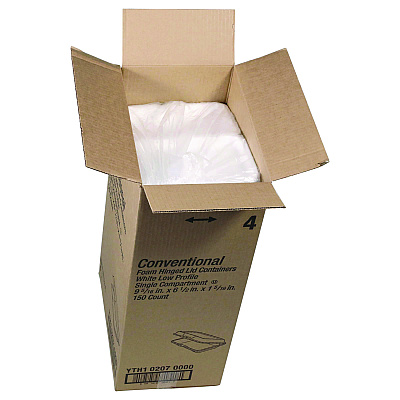 Pactiv Evergreen Conventional Foam Hinged Lid Container, Very Shallow, 9 x 6.5 x 1.3, White, 150/Carton (PCTYTH102070000)