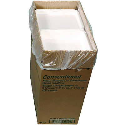 Pactiv Evergreen Conventional Foam Hinged Lid Container, Shallow, 9 x 6.5 x 1.6, White, 150/Carton (PCTYTH102060000)
