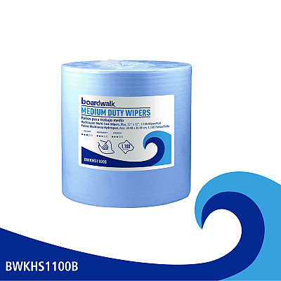Boardwalk Hydrospun Wipers, Medium Duty, 12 x 12, Blue, 1,100/Roll (BWKHS1100B)