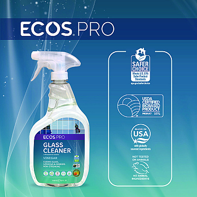 ECOS PRO Glass Cleaner, Vinegar Scent, 32 oz Spray Bottle, 6/Carton (EOPPL93006CT)
