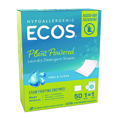 ECOS PRO Liquidless Laundry Detergent Sheets, Free and Clear, 50 Sheets/Pack, 10 Packs/Carton (EOP953710CT)