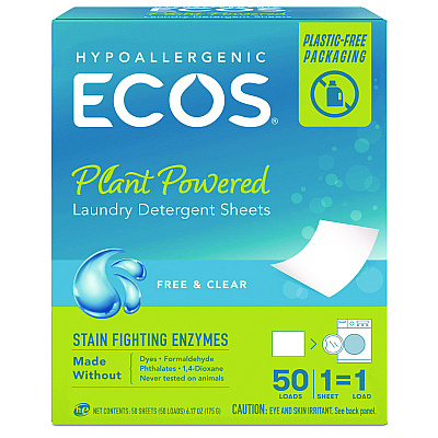 ECOS PRO Liquidless Laundry Detergent Sheets, Free and Clear, 50 Sheets/Pack, 10 Packs/Carton (EOP953710CT)