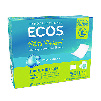 ECOS PRO Liquidless Laundry Detergent Sheets, Free and Clear, 50 Sheets/Pack, 10 Packs/Carton (EOP953710CT)
