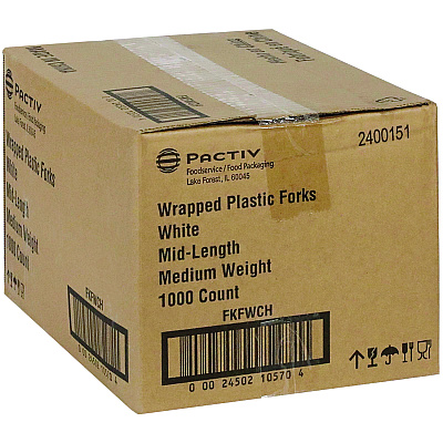 Pactiv Evergreen Fieldware Cutlery, Individually Wrapped, Fork, White, 1,000/Carton (PCTFKFWCH)