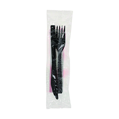 Pactiv Evergreen Gardenware Cutlery, Individually Wrapped, Fork, Knife, Napkin, Black, 500/Carton (PCTGKFKNECH)