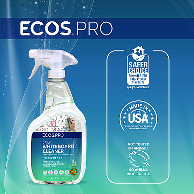 ECOS PRO Daily Whiteboard Cleaner, Free and Clear, 32 oz Spray Bottle, 6/Carton (EOPPL98696CT)