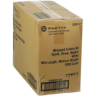 Pactiv Evergreen Fieldware Cutlery Kit, 5.5" Spork, 10 x 8 Napkin, Standard Straw, Mediumweight, White, 1,000/Carton (PCTFKQWSCHLCH)