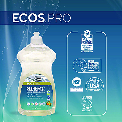 ECOS PRO Dishmate Manual Dish Liquid, Free and Clear, 25 oz Squeeze Bottle, 6/Carton (EOPPL97216CT)