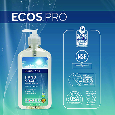 ECOS PRO Liquid Hand Soap, Free and Clear, 17 oz, 6/Carton (EOPPL96636CT)