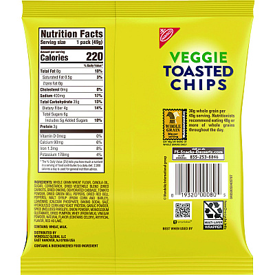 Nabisco Wheat Thins Toasted Veggie Chips, 1.75 oz Bag, 60/Carton (00080)