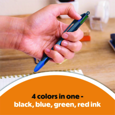 BIC 4-Color Multifunction Ballpoint Pen, Retractable, Medium 1 mm, Black/Blue/Green/Red Ink, Black/Blue Barrel, 3/Pack (BICMMSP3AAST)