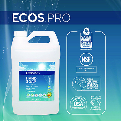 ECOS PRO Liquid Hand Soap, Free and Clear, 1 gal, 4/Carton (EOPPL966304CT)