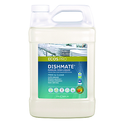ECOS PRO Dishmate Manual Dish Liquid, Free and Clear, 1 gal Jug, 4/Carton (EOPPL972104CT)