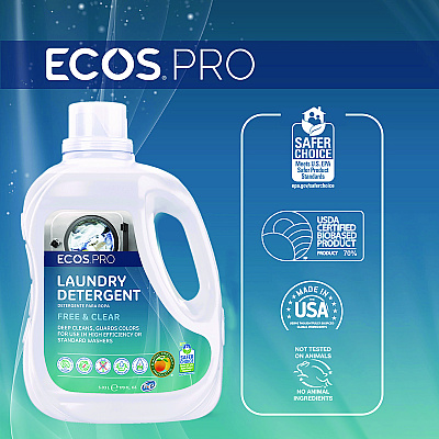 ECOS PRO Laundry Detergent Liquid, Free and Clear, 170 oz Jug, 2/Carton (EOPPL937102CT)