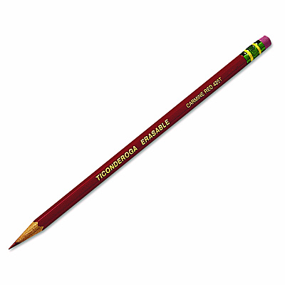 Ticonderoga Erasable Colored Pencils, 2.6 mm, 2B, Carmine Red Lead, Carmine Red Barrel, 12/Pack (142590002)