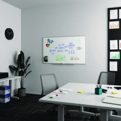 TRU RED Melamine Dry Erase Board, 60" x 36", White Surface, Gray/Natural Aluminum Frame (TUDTR59353)