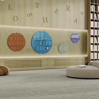 Ghent Coda Low Profile Circular Non-Magnetic Glassboard, 48 x 48, Denim Surface (GHECDAGN48DM)