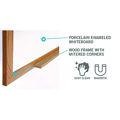 Ghent M1 Porcelain Magnetic Whiteboard, 87.94" x 48.5", White Surface, Natural Wood Frame (GHEM1W474)