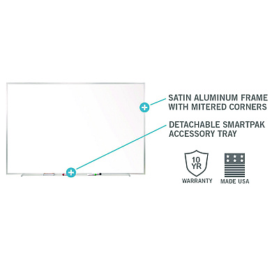 Ghent Non-Magnetic Whiteboard with Aluminum Frame, 87.91" x 48.5", White Surface, Satin Aluminum Frame (GHEM2474)