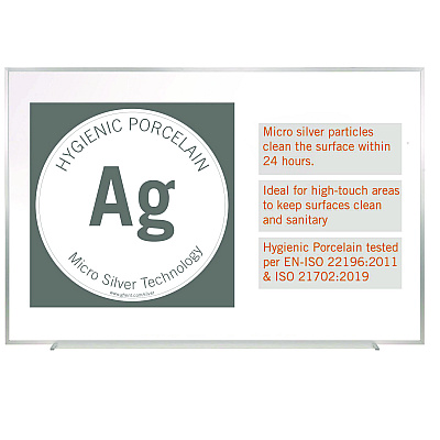 Ghent Hygienic Porcelain Magnetic Whiteboard with Aluminum Frame, 87.91" x 48.5", White Surface, Satin Aluminum Frame (GHEM4474)