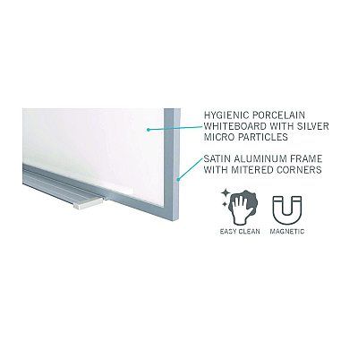 Ghent Hygienic Porcelain Magnetic Whiteboard with Aluminum Frame, 87.91" x 48.5", White Surface, Satin Aluminum Frame (GHEM4474)