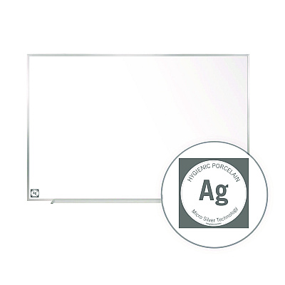 Ghent Hygienic Porcelain Magnetic Whiteboard with Aluminum Frame, 87.91" x 48.5", White Surface, Satin Aluminum Frame (GHEM4474)