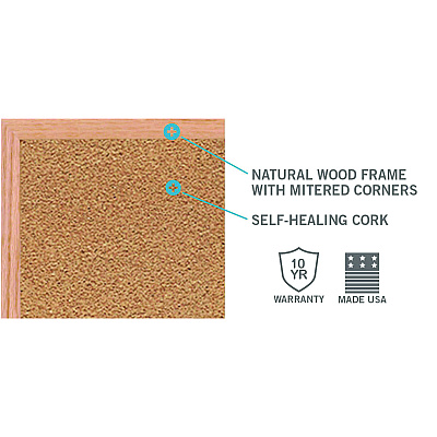 Ghent Natural Cork Bulletin Board with Wood Frame, 87.94" x 48.5", Tan Surface, Natural Oak Frame (GHEWK47)