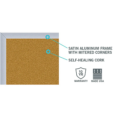 Ghent Natural Cork Bulletin Board with Aluminum Frame, 87.91" x 48.5", Tan Surface, Satin Aluminum Frame (GHEAK47)