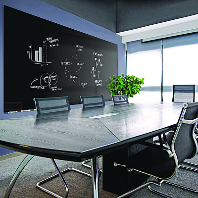 Ghent Aria Low-Profile Frameless Magnetic Glassboard, 60" x 36", Black Surface (GHEARIASM35BK)