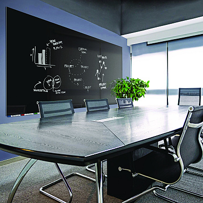 Ghent Aria Low-Profile Frameless Magnetic Glassboard, 96" x 48", Black Surface (GHEARIASM48BK)