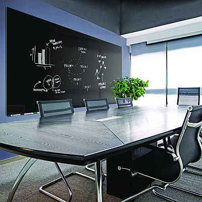 Ghent Aria Low-Profile Frameless Magnetic Glassboard, 120" x 48", Black Surface (GHEARIASM410BK)