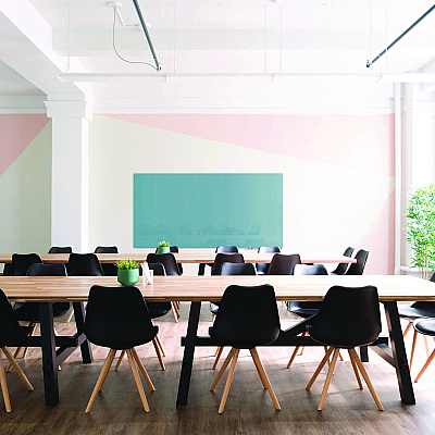 Ghent Aria Low-Profile Frameless Magnetic Glassboard, 96" x 48", Denim Blue Surface (GHEARIASM48DM)