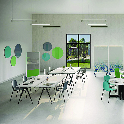 Ghent Coda Low Profile Circular Non-Magnetic Glassboard, 48 x 48, Denim Surface (GHECDAGN48DM)