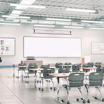 Ghent Two-Piece M2 Non-Magnetic Whiteboard with Aluminum Frame, 144.5" x 48.5", White Surface, Satin Aluminum Frame (GHEM241242P)