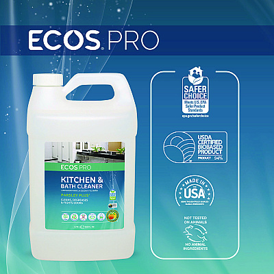 ECOS PRO Parsley Plus All-Purpose Kitchen and Bathroom Cleaner, Herbal Scent, 1 gal Bottle, 4/Carton (EOPPL974604CT)