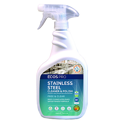 ECOS PRO Stainless Steel Cleaner and Polish, Free and Clear Scent, 32 oz Spray Bottle, 6/Carton (EOPPL93306CT)