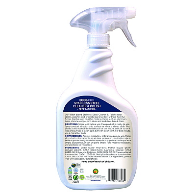 ECOS PRO Stainless Steel Cleaner and Polish, Free and Clear Scent, 32 oz Spray Bottle, 6/Carton (EOPPL93306CT)
