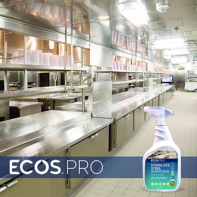 ECOS PRO Stainless Steel Cleaner and Polish, Free and Clear Scent, 32 oz Spray Bottle, 6/Carton (EOPPL93306CT)