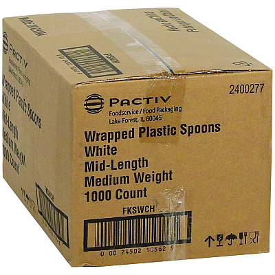 Pactiv Evergreen Fieldware Cutlery, Individually Wrapped, Mediumweight Spoon, Plastic, White, 1,000/Carton (FKSWCH)