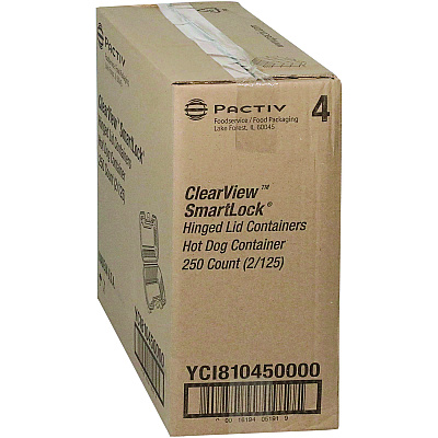 Pactiv Evergreen Hinged Lid Hot Dog Container, 6.5 x 2.25 x 2.75, Clear, Plastic, 250/Carton (YCI810450000)
