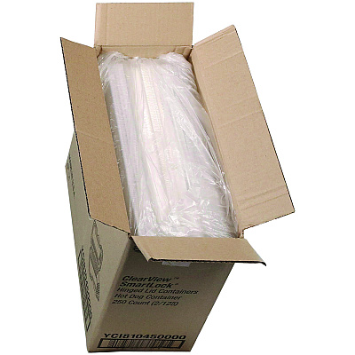 Pactiv Evergreen Hinged Lid Hot Dog Container, 6.5 x 2.25 x 2.75, Clear, Plastic, 250/Carton (YCI810450000)