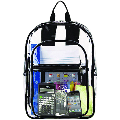 Eastsport Clear with Color Trim Backpack, 11.5" x 5" x 16.5", Clear/Black (190991EDBLK)