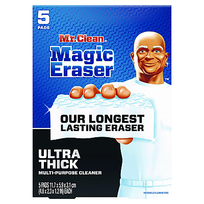 Mr. Clean Magic Eraser, Ultra-Thick, 4.6" x 2.3", 1.2" Thick, White, 5/Pack, 2 Packs/Carton (PGC12413)
