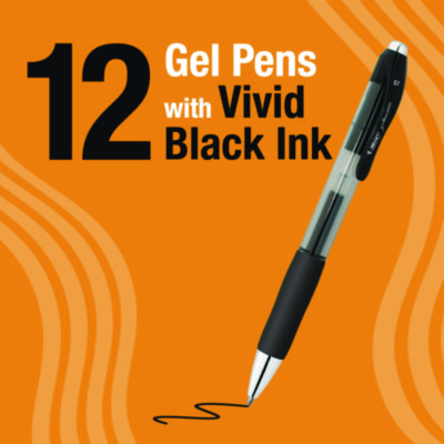 BIC Gelocity Pro Gel Pens, Retractable, Medium 0.7 mm, Black Ink, Black/Clear Barrel, 12/Pack (BICRPGL11BLK)