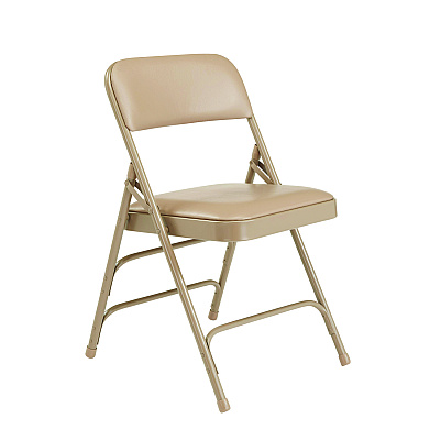 NPS 1300 Series Premium Vinyl Upholstered Triple Brace Double Hinge Folding Chair, Supports 500 lb, Beige Seat/Back/Base, 4/CT (1301)