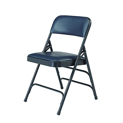 NPS 1300 Series Premium Vinyl Upholstered Triple Brace Double Hinge Folding Chair, Supports 500 lb, Blue Seat/Back/Base, 4/Carton (1304)